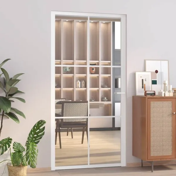 Ușă de interior, 102,5×201,5 cm, alb, sticlă ESG și aluminiu