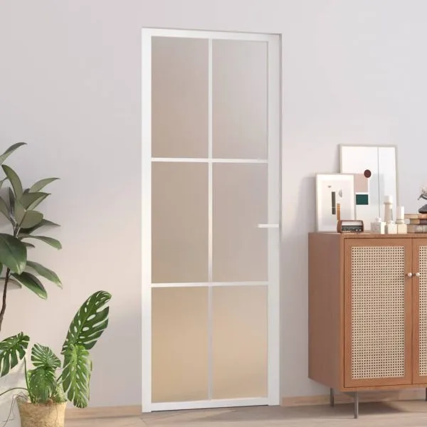 Ușă de interior, 76×201,5 cm, alb, sticlă mată și aluminiu