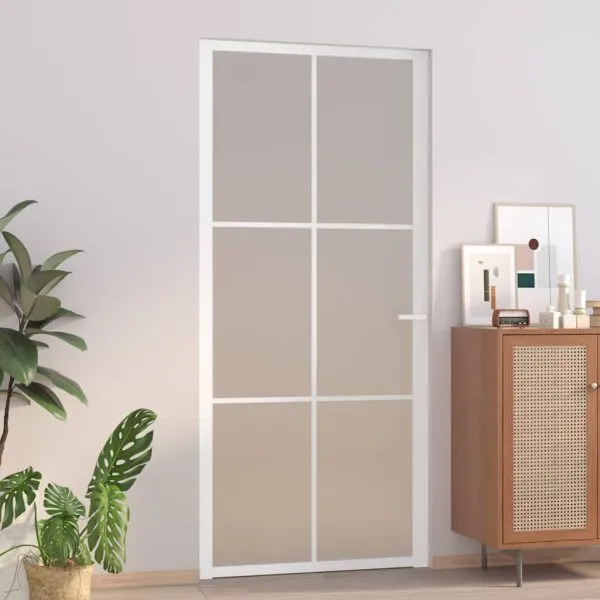 Ușă de interior, 93×201,5 cm, alb, sticlă mată și aluminiu