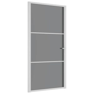 Ușă de interior, 102,5×201,5 cm, alb, sticlă ESG și aluminiu