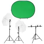 Kit studio foto cu set de lumini și ecran de fundal