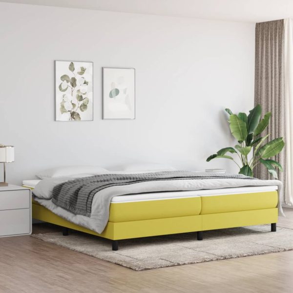 Pat box spring cu saltea, verde, 200×200 cm, textil