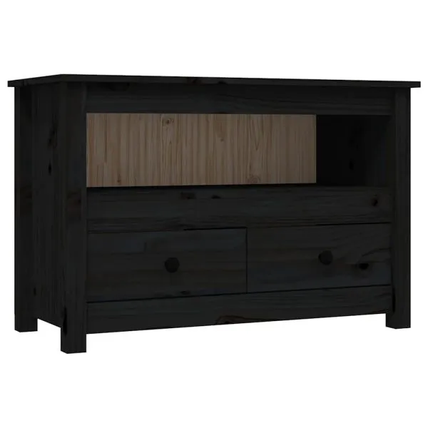 Comodă TV, negru, 79x35x52 cm, lemn masiv de pin