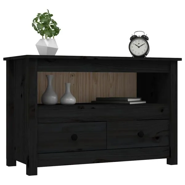 Comodă TV, negru, 79x35x52 cm, lemn masiv de pin