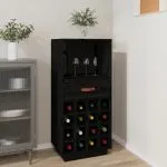 Dulap de vinuri, negru, 45x34x100 cm, lemn masiv de pin