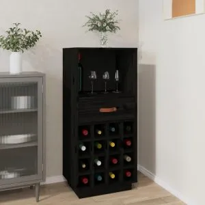 Dulap de vinuri, negru, 45x34x100 cm, lemn masiv de pin