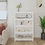 Bibliotecă, alb, 80x35x126 cm, lemn masiv de pin