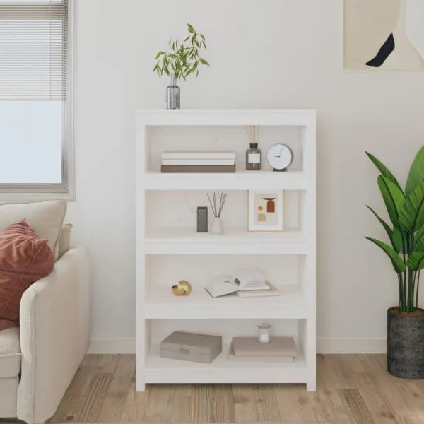 Bibliotecă, alb, 80x35x126 cm, lemn masiv de pin