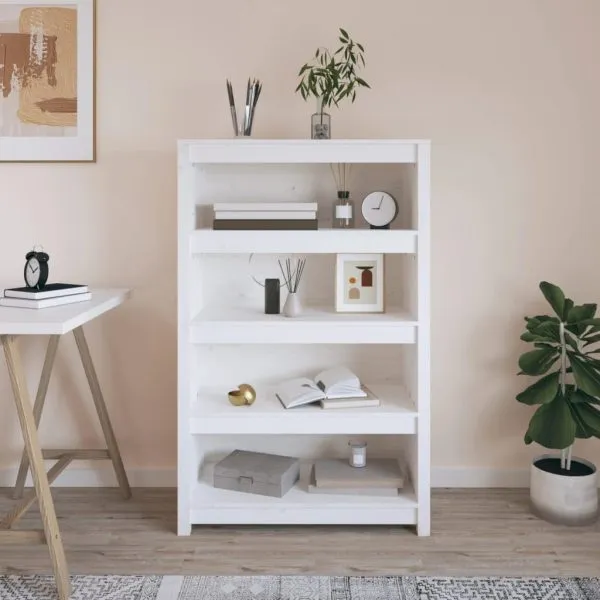 Bibliotecă, alb, 80x35x126 cm, lemn masiv de pin