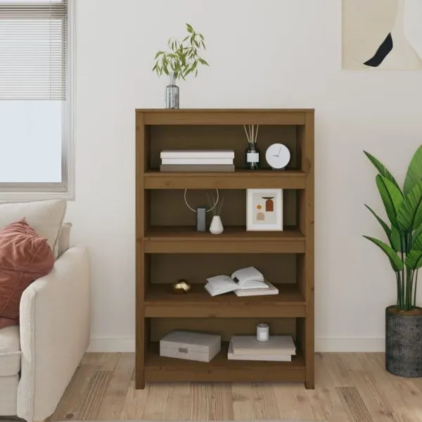 Bibliotecă, maro miere, 80x35x126 cm, lemn masiv de pin