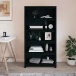 Bibliotecă, negru, 80x35x154 cm, lemn masiv de pin