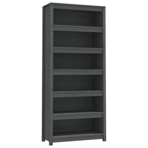 Bibliotecă, gri, 80x35x183 cm, lemn masiv de pin