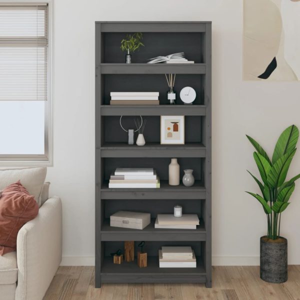 Bibliotecă, gri, 80x35x183 cm, lemn masiv de pin