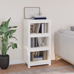 Bibliotecă, alb, 50x35x97 cm, lemn masiv de pin