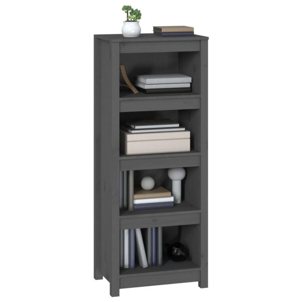 Bibliotecă, gri, 50x35x125,5 cm, lemn masiv de pin