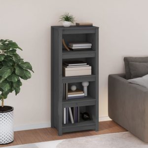 Bibliotecă, gri, 50x35x125,5 cm, lemn masiv de pin