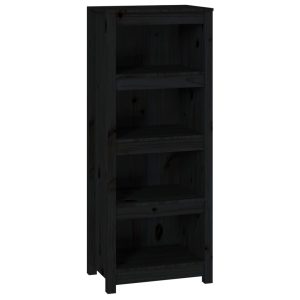 Bibliotecă, negru, 50x35x125,5 cm, lemn masiv de pin
