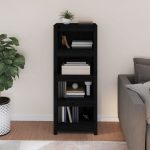Bibliotecă, negru, 50x35x125,5 cm, lemn masiv de pin