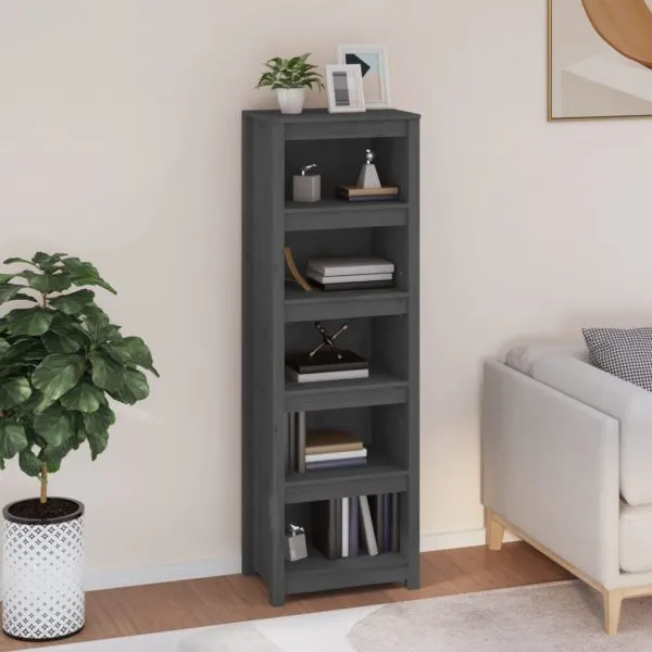 Bibliotecă, gri, 50x35x154 cm, lemn masiv de pin
