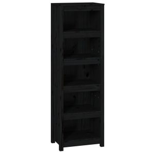 Bibliotecă, negru, 50x35x154 cm, lemn masiv de pin