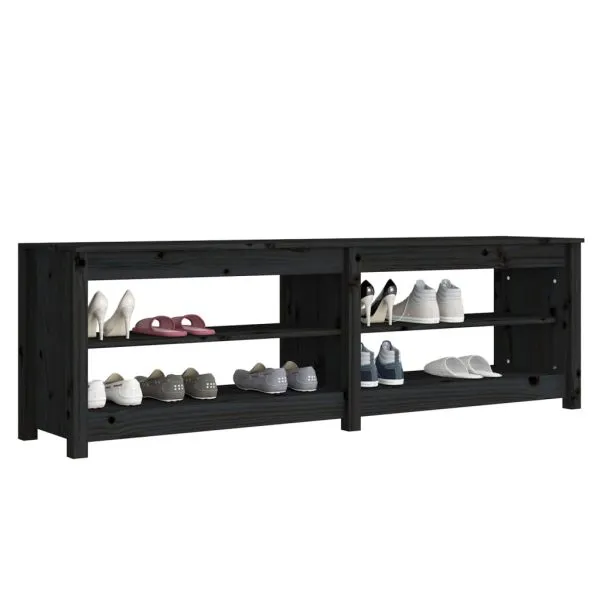Bancă pentru pantofi, negru, 160×36,5×50 cm lemn masiv pin