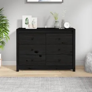 Dulap lateral, negru, 100x40x72 cm, lemn masiv de pin
