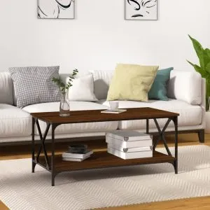 Măsuță cafea stejar maro 100x50x45 cm lemn prelucrat și fier