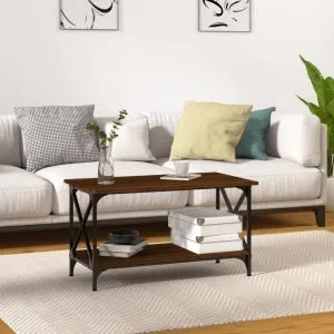 Măsuță cafea stejar maro 80x45x45 cm lemn prelucrat și fier