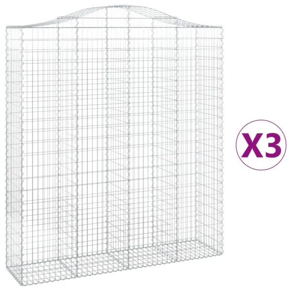 Coșuri gabion arcuite, 3 buc, 200x50x220/240cm, fier galvanizat