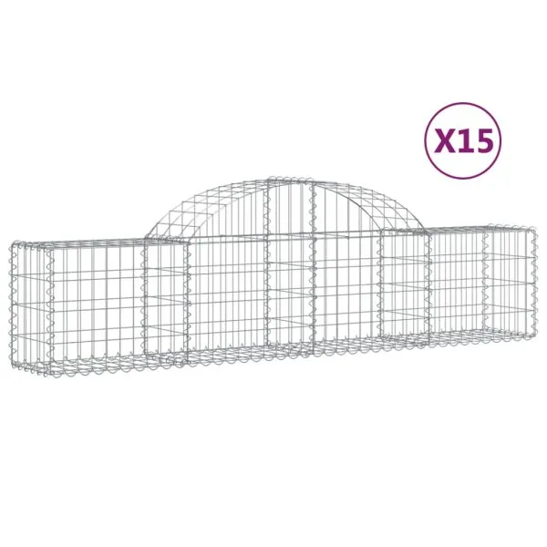 Coșuri gabion arcuite 15 buc, 200x30x40/60 cm, fier galvanizat