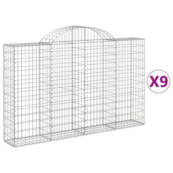 Coșuri gabion arcuite 9 buc, 200x30x120/140 cm, fier galvanizat