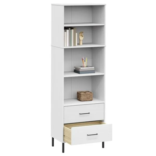 Bibliotecă cu 2 sertare OSLO, alb, 60x35x180 cm, lemn masiv