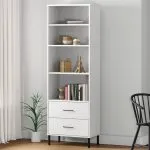 Bibliotecă cu 2 sertare OSLO, alb, 60x35x180 cm, lemn masiv