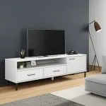 Comodă TV cu picioare metalice „OSLO”, alb, lemn masiv pin