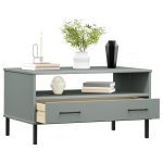 Măsuță cafea picioare metalice gri 85x50x45cm lemn masiv „OSLO”