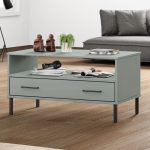 Măsuță cafea picioare metalice gri 85x50x45cm lemn masiv „OSLO”