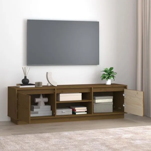 Comodă TV, maro miere, 140x35x40 cm, lemn masiv de pin