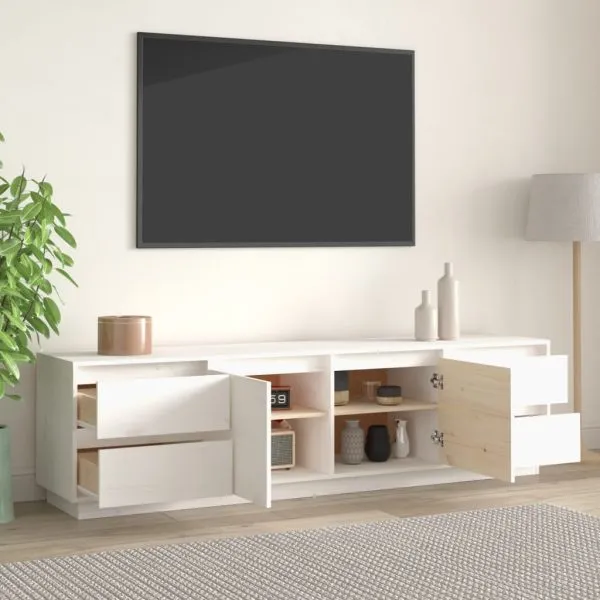 Comodă TV, alb, 176x37x47,5 cm, lemn masiv de pin