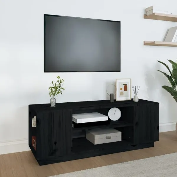 Comodă TV, negru, 110x35x40,5 cm, lemn masiv de pin