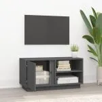 Comodă TV, gri, 80x35x40,5 cm, lemn masiv de pin