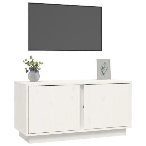 Comodă TV, alb, 80x35x40,5 cm, lemn masiv de pin