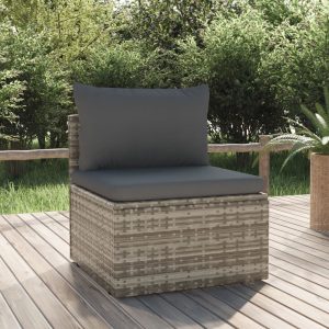 Canapea mijlocie de grădină, pernă gri, 57x57x56 cm, poliratan