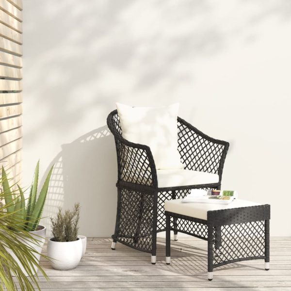 Set șezlonguri de grădină, 2 piese, cu perne, negru, poliratan