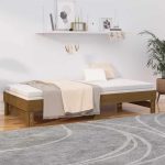 Pat de zi extensibil maro miere 2x(80×200) cm lemn masiv de pin