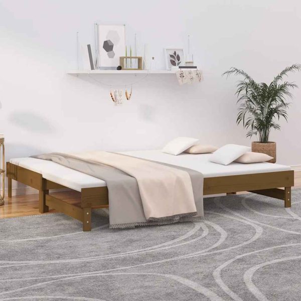 Pat de zi extensibil maro miere 2x(80×200) cm lemn masiv de pin
