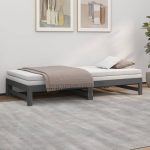 Pat de zi extensibil, gri, 2x(100×200) cm, lemn masiv de pin