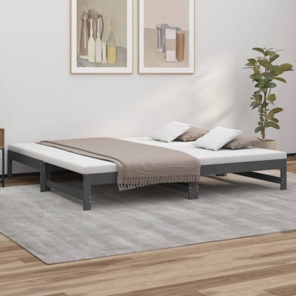 Pat de zi extensibil, gri, 2x(100×200) cm, lemn masiv de pin