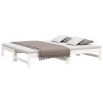 Pat de zi extensibil, alb, 2x(75×190) cm, lemn masiv de pin