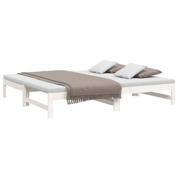 Pat de zi extensibil, alb, 2x(75×190) cm, lemn masiv de pin