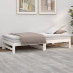 Pat de zi extensibil, alb, 2x(75×190) cm, lemn masiv de pin